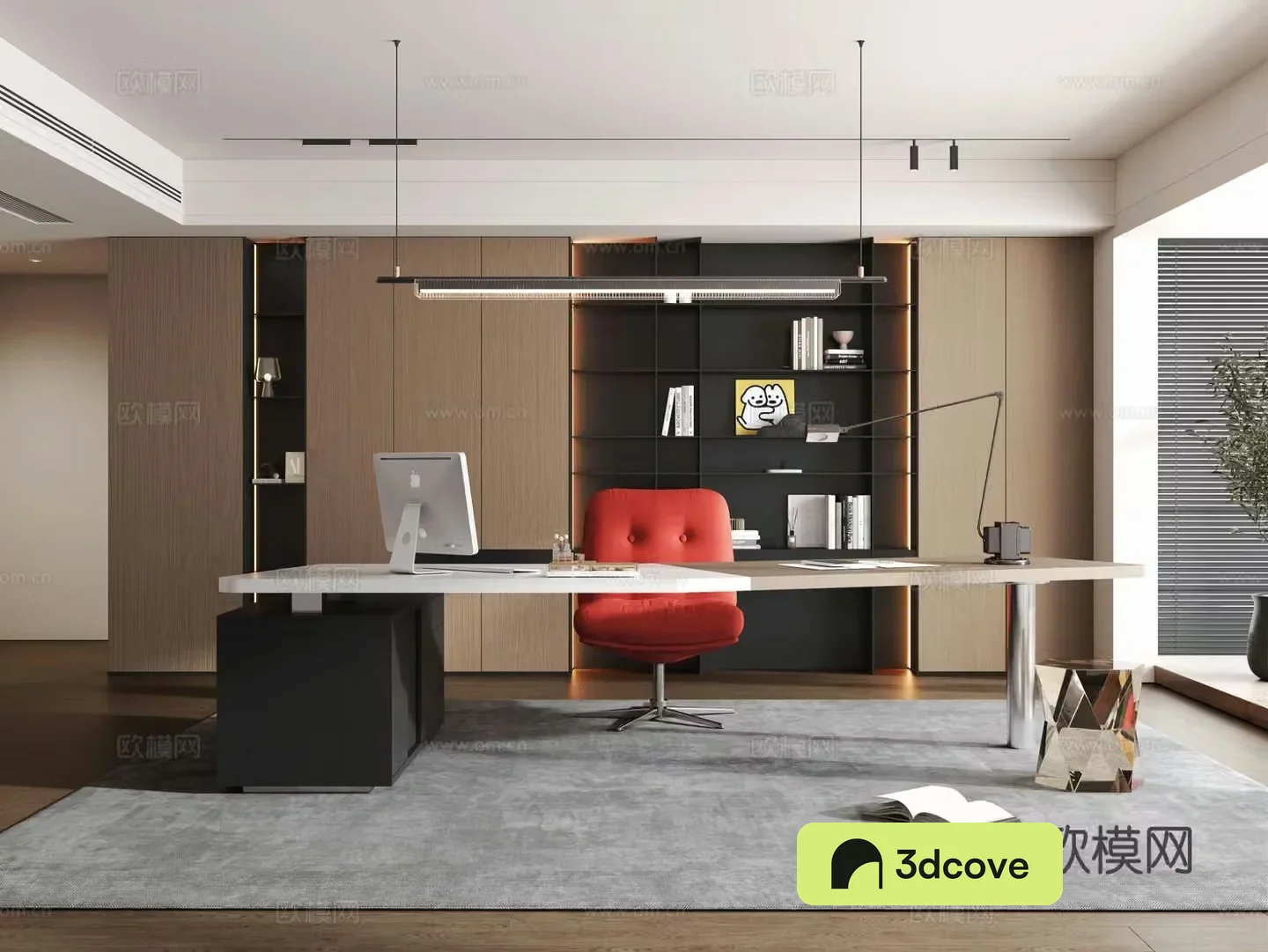 Italian light luxury study open study desk and chair combination bookcase desk and chandelier