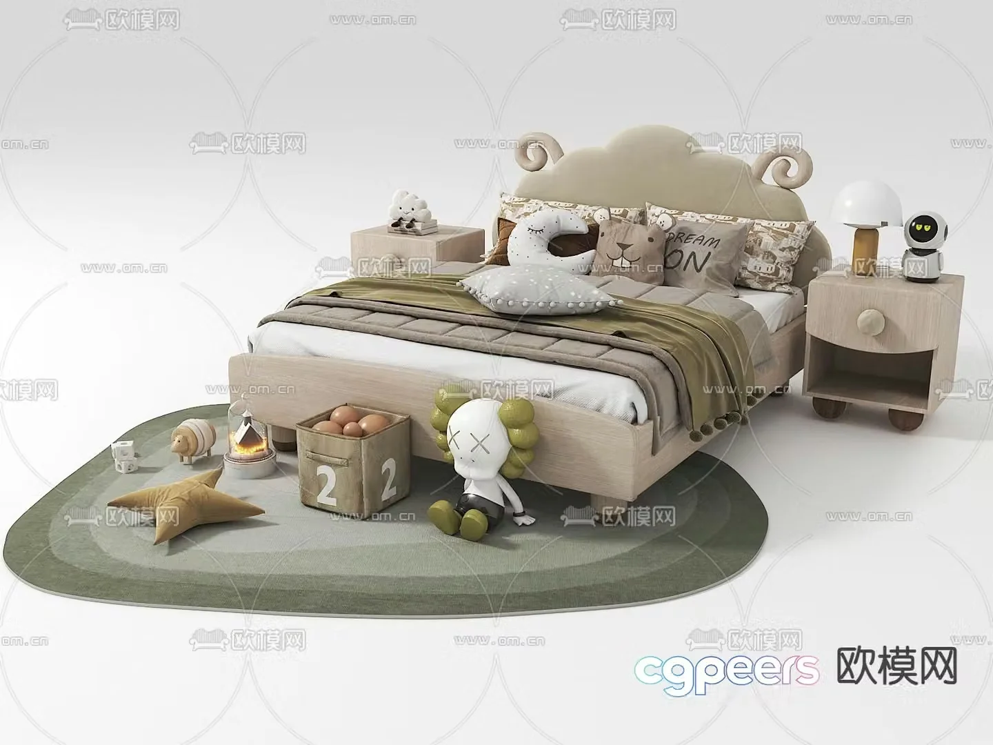 Modern children’s bed double bed 3d model