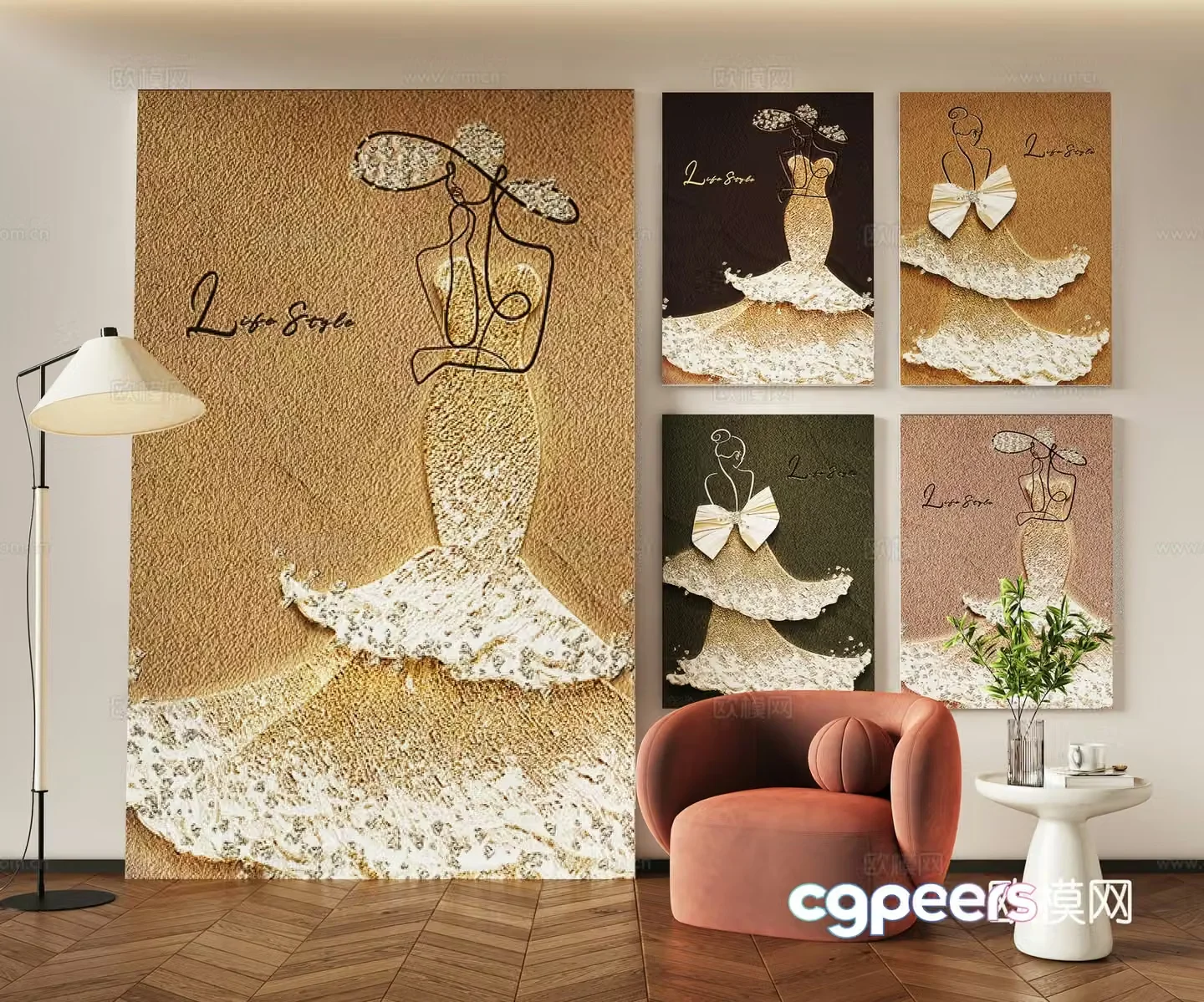 Creamy style texture hanging painting Character art painting 3d model