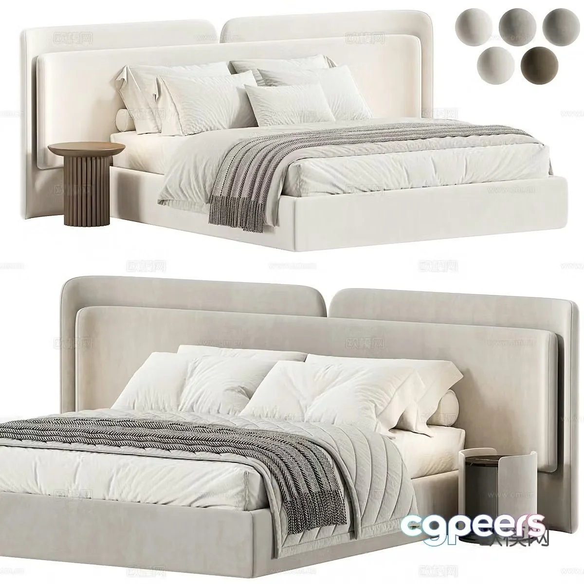 New Chinese style Valletta fabric double bed 3D model