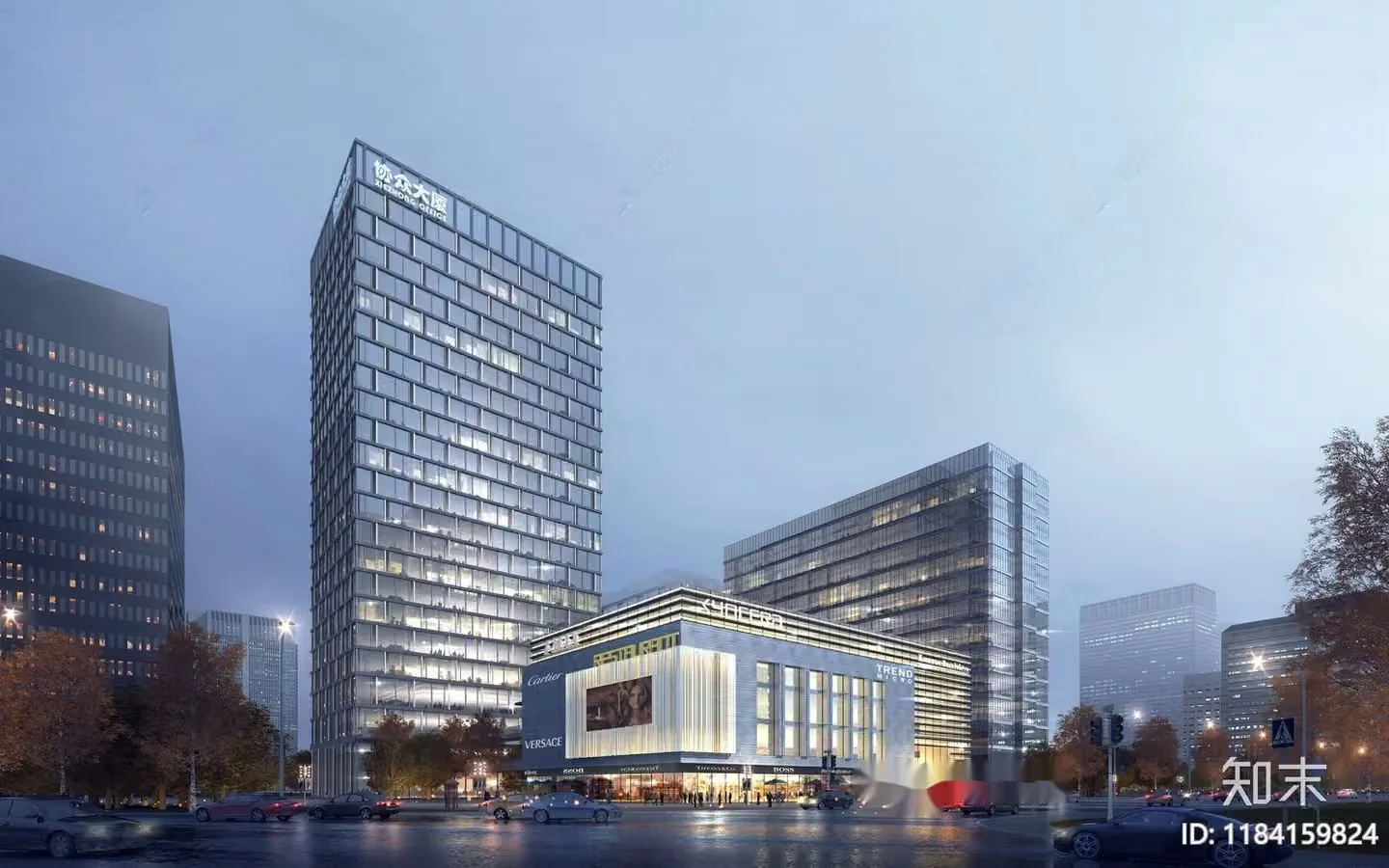 The Main Subject Is A Large City Building Characterized By Its Modern Design And 3D Model – 6348 – VRAY Render