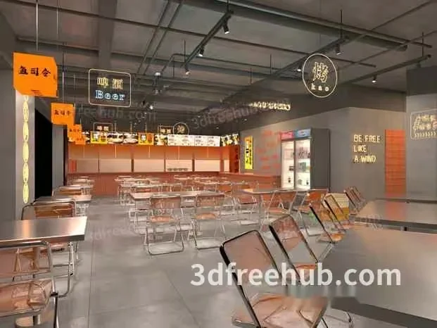 A Large Open Space With Rows Of Tables And Chairs 3D Model – 22457 – VRAY Render