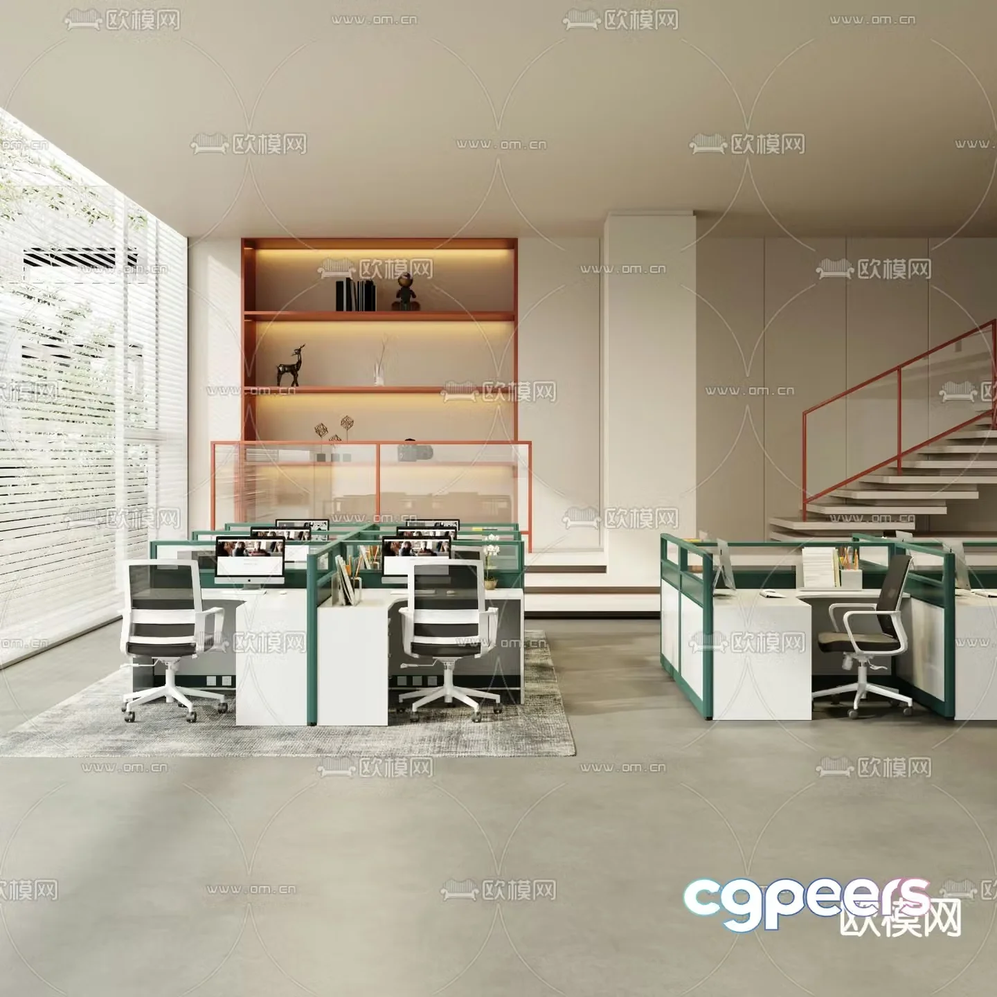 Office desk and chair screen card station 3D model