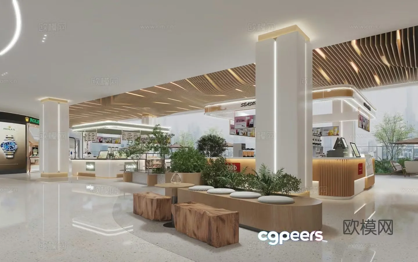 Modern shopping mall lounge area store landscape balcony 3d model