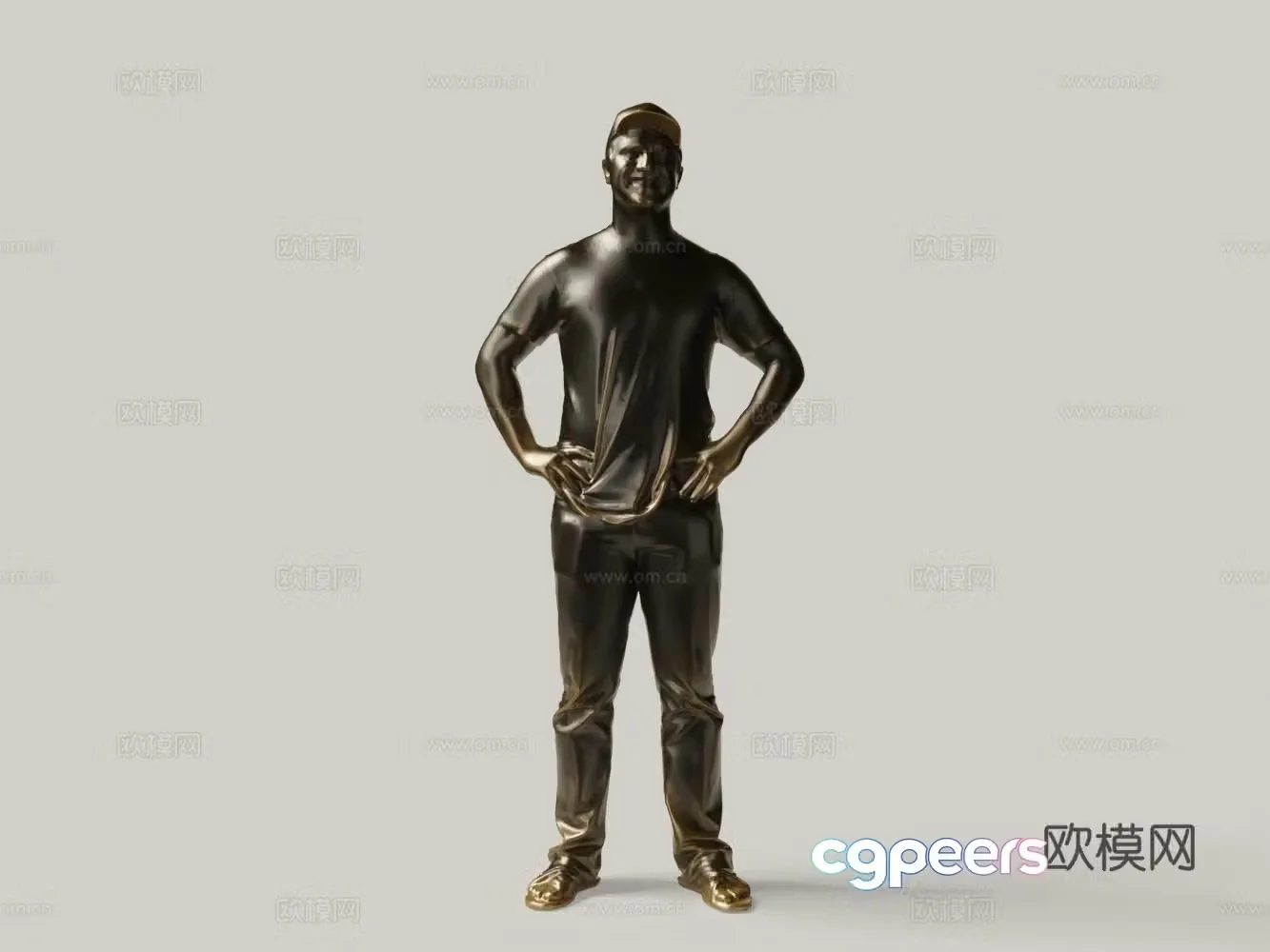 Modern brass statue figure statue man with hip 3d model