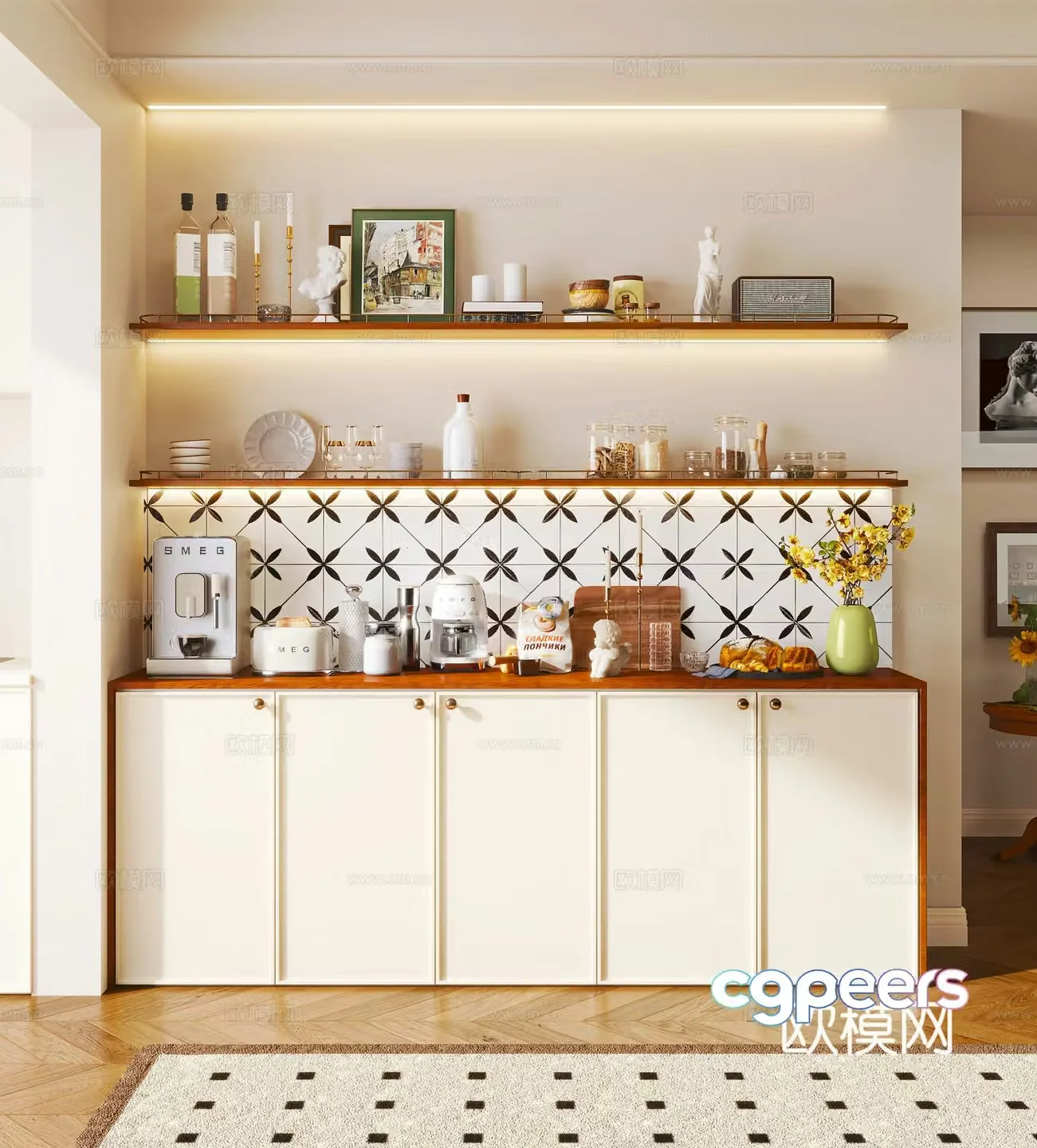Cream style sideboard 3d model