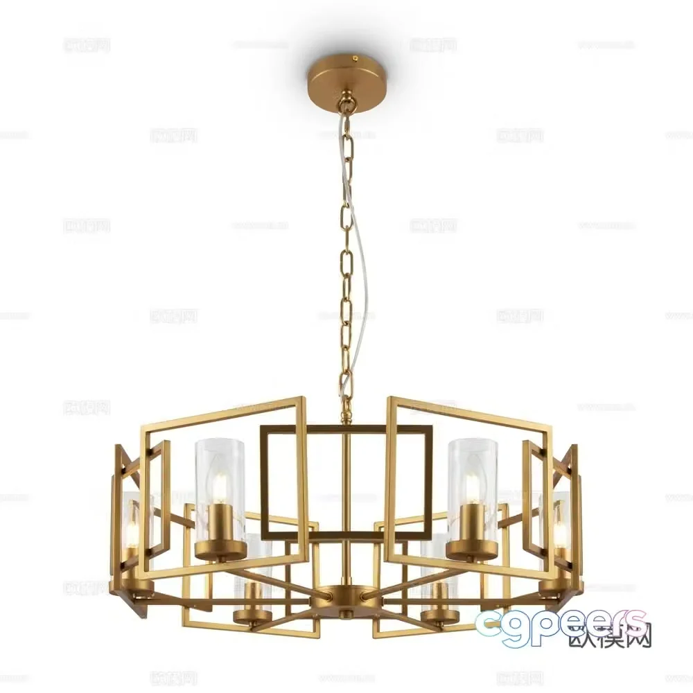Modern light luxury metal multi-head chandelier 3d model