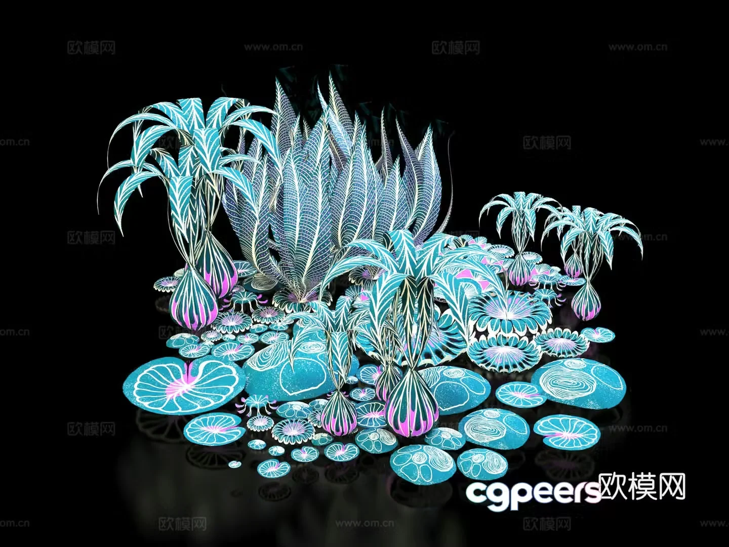 Exotic flowers plants shrubs 3d model