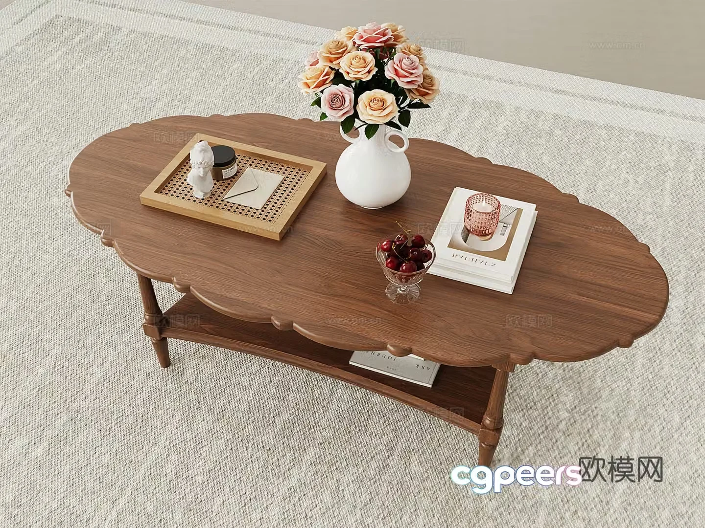 French retro walnut tea table 3d model