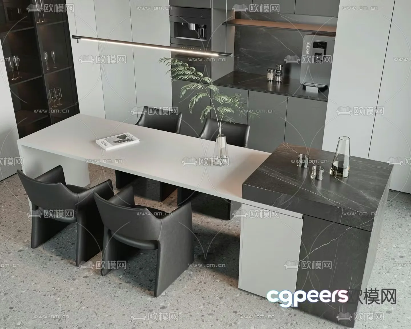 Modern island dining table 3d model