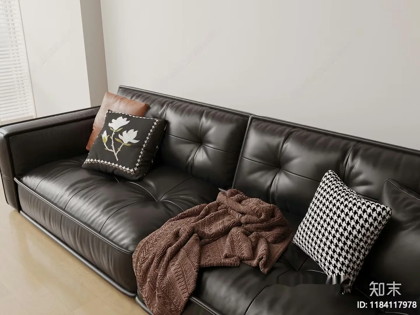 Modern Brown Leather Couch 3D Model – 12979 – VRAY Render