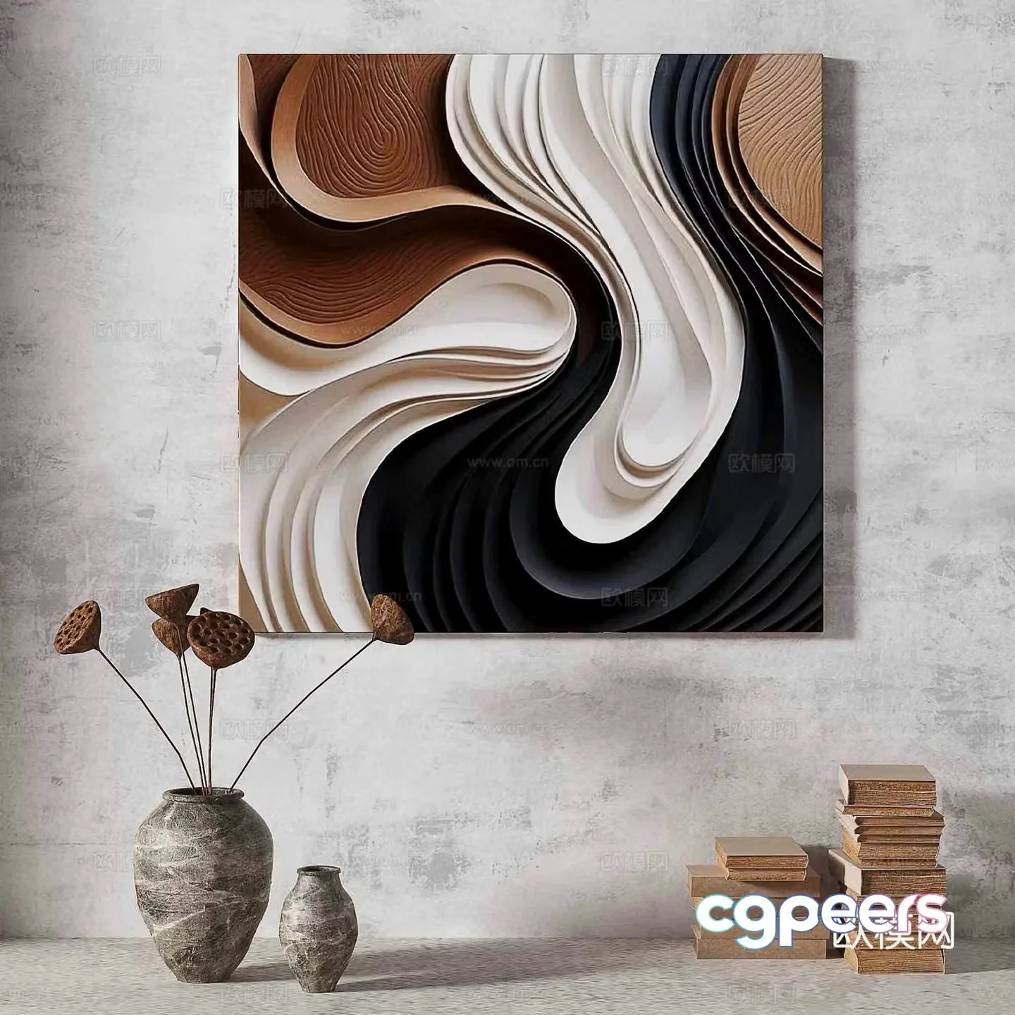 Wabisa retro texture abstract decorative painting 3d model