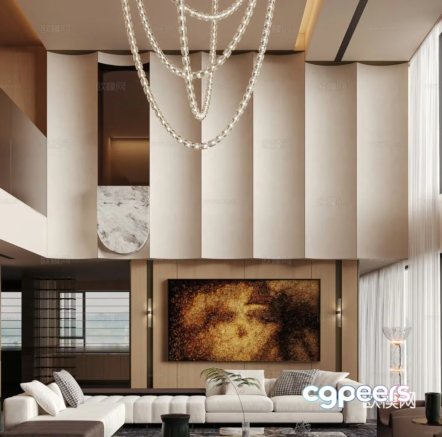 Modern duplex club high-end living room light luxury living room villa living room 3D model