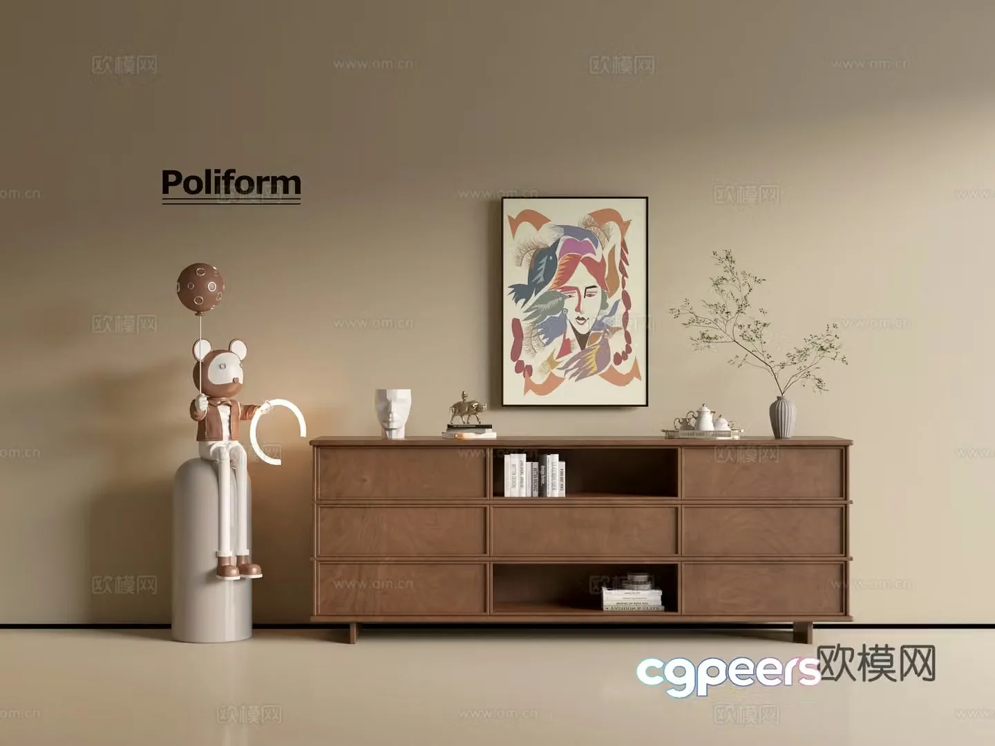 Modern wood grain cabinet ins wind minimalist wind cabinet whole cabinet sideboard balcony cabinet storage 3D model