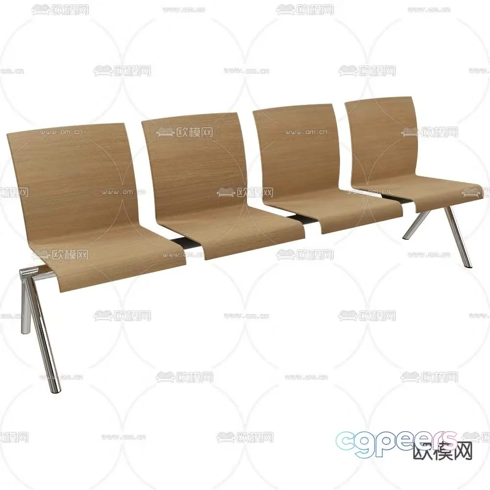 Modern solid wood public seating 3d model