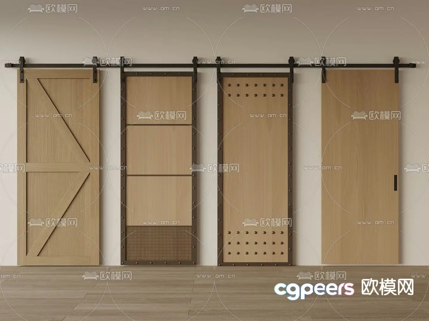 barn door hanging rail door 3d model