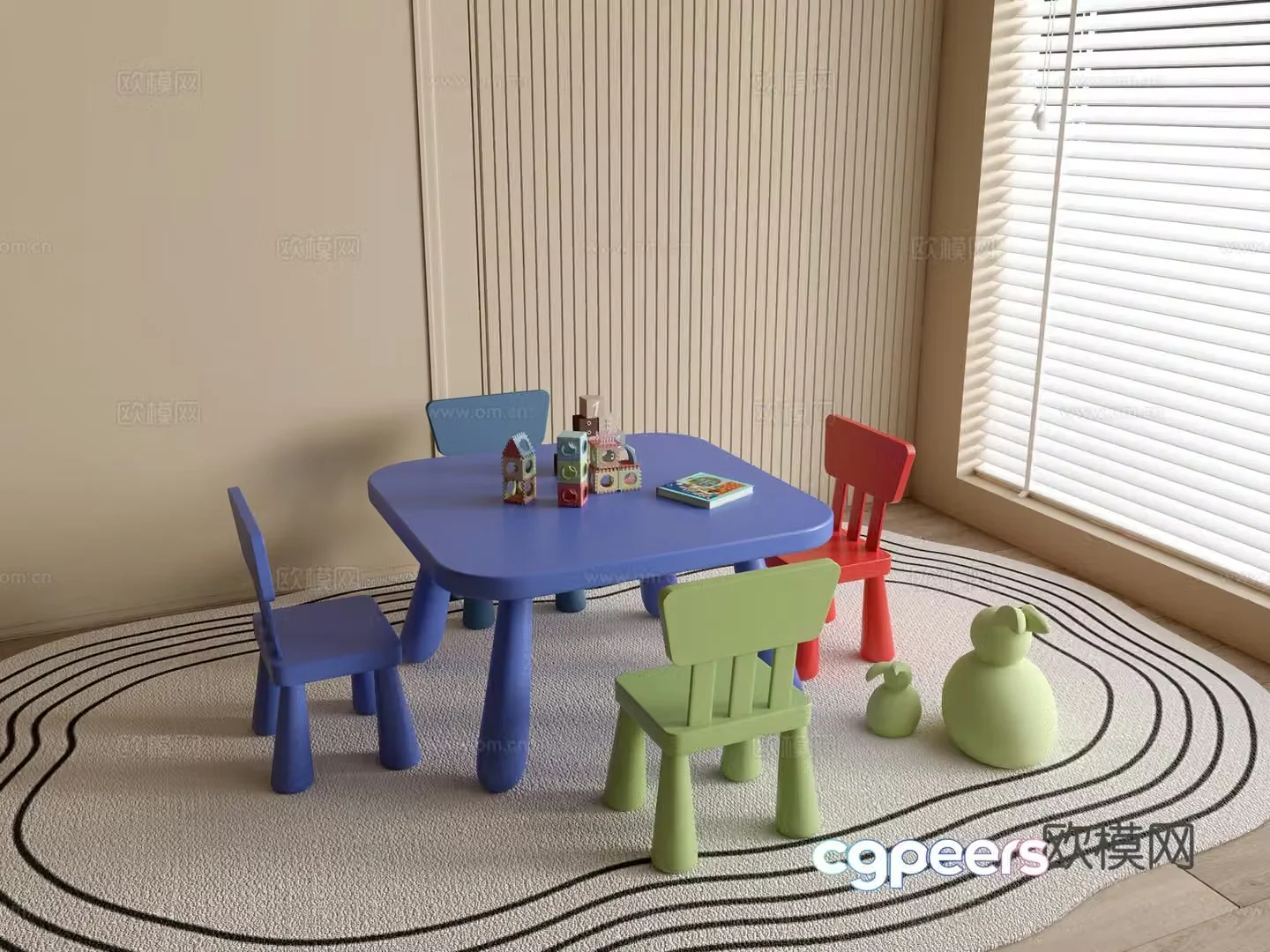 Modern kindergarten table and chairs kindergarten toys child seat combination children’s handmade table cartoon table 3d model