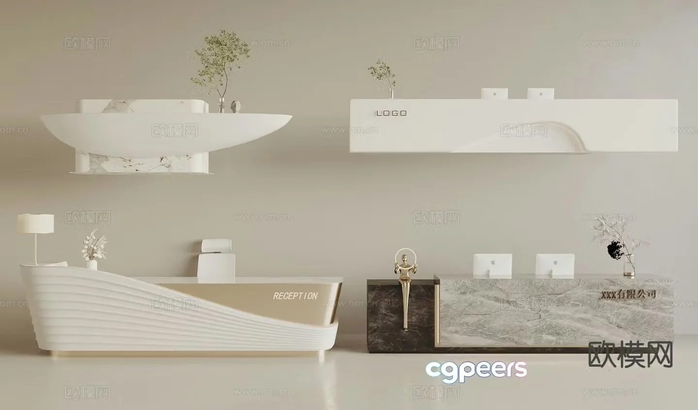Modern front desk reception desk service desk 3d model