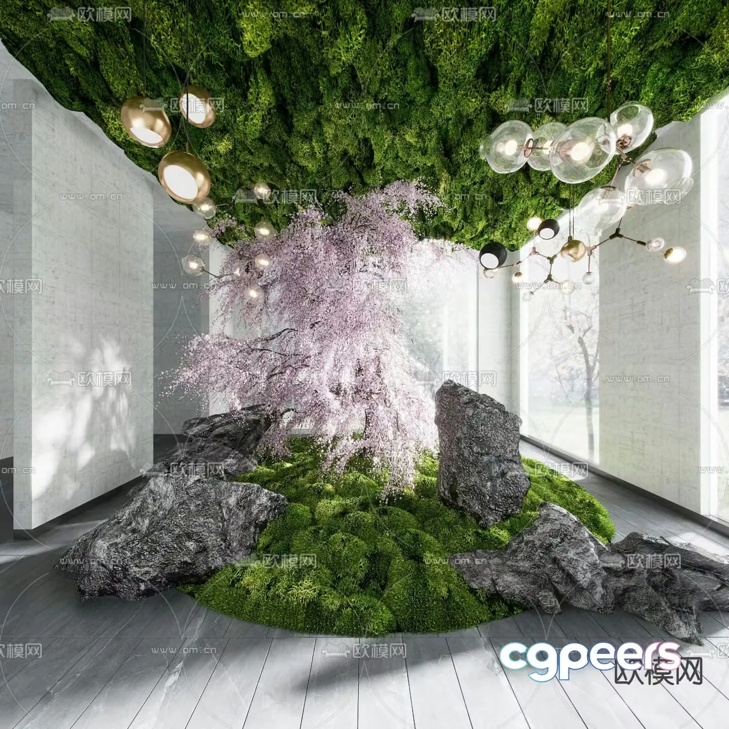 Indoor lichen landscaping cherry blossom tree 3d model