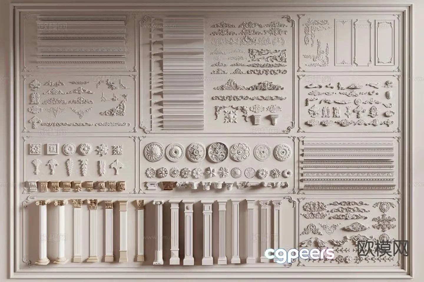 French carving gypsum component 3D model