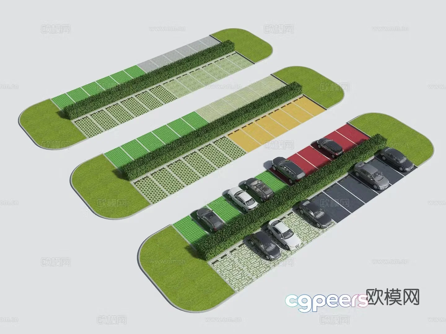 Parking lot parking stopper parking limiter grass brick parking space 3d model