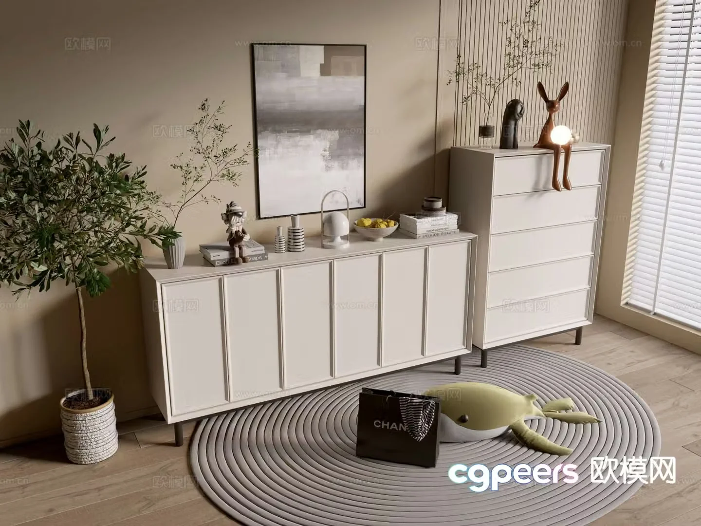 Cream style TV cabinet chest 3D model