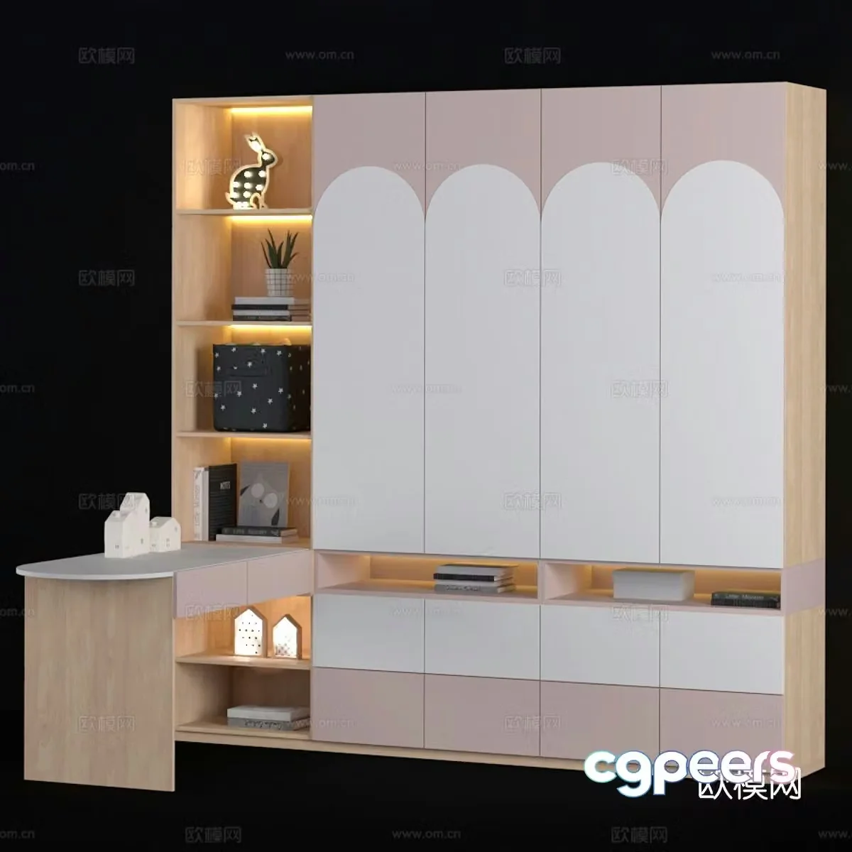 Modern wardrobe desk integrated cabinet 3d model