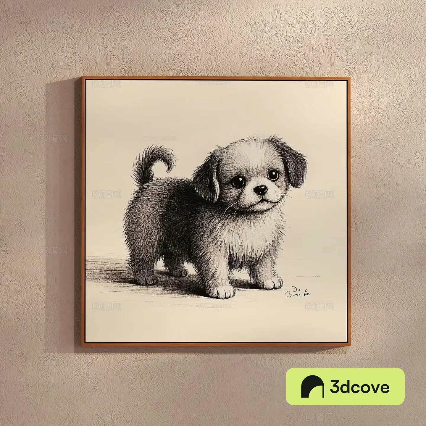 Creamy style puppy drawing cartoon sketch children’s hanging painting