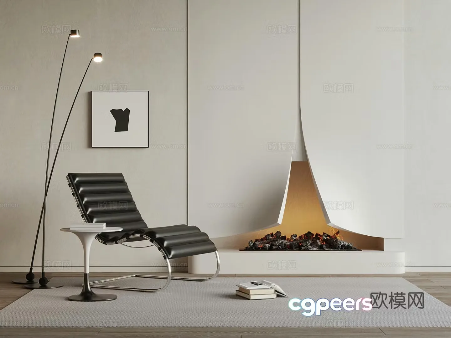 Modern casual lounge chair leisure chair fireplace floor lamp 3d model