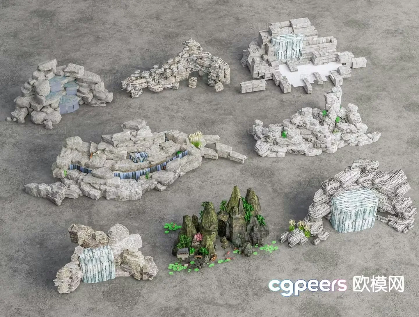 Chinese rockery and flowing water 3D model