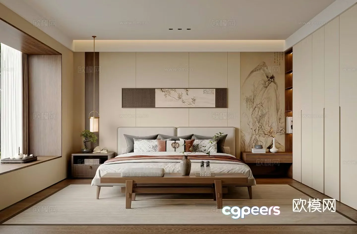 New Chinese style bedroom Master bedroom Song style bedroom 3D model