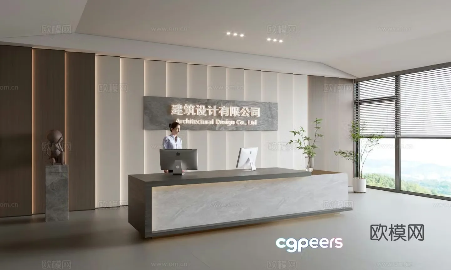 Modern company front desk reception area bar reception desk service desk company front desk background 3D model