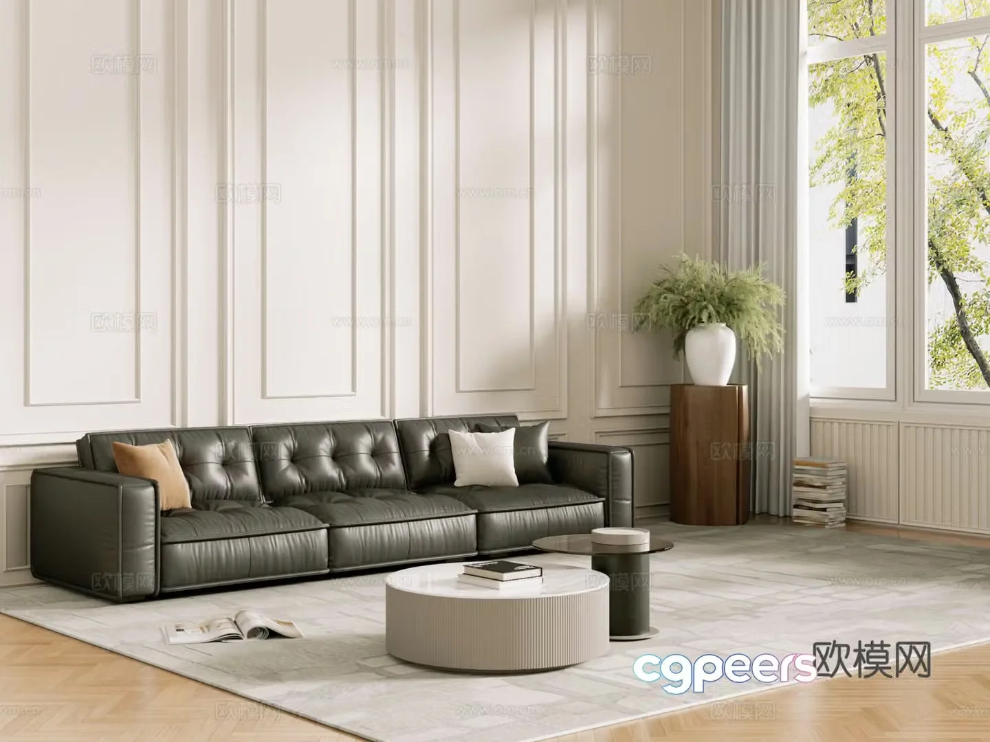 Middle-aged sofa combination coffee table carpet multi-person sofa 3D model