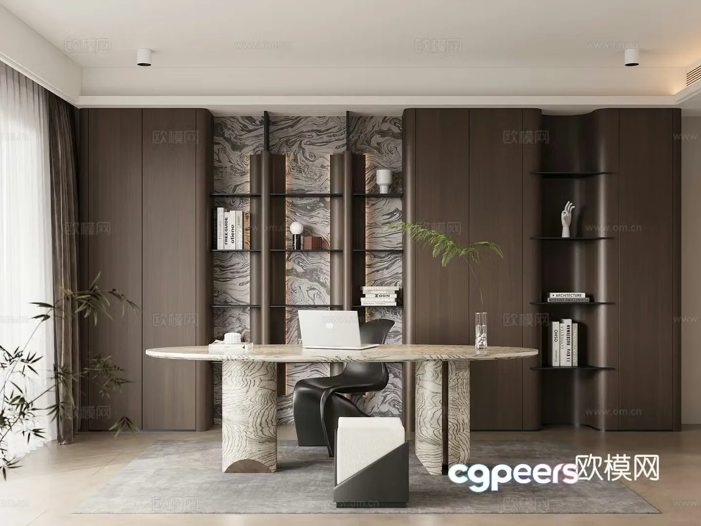 Italian study bookcase desk 3d model