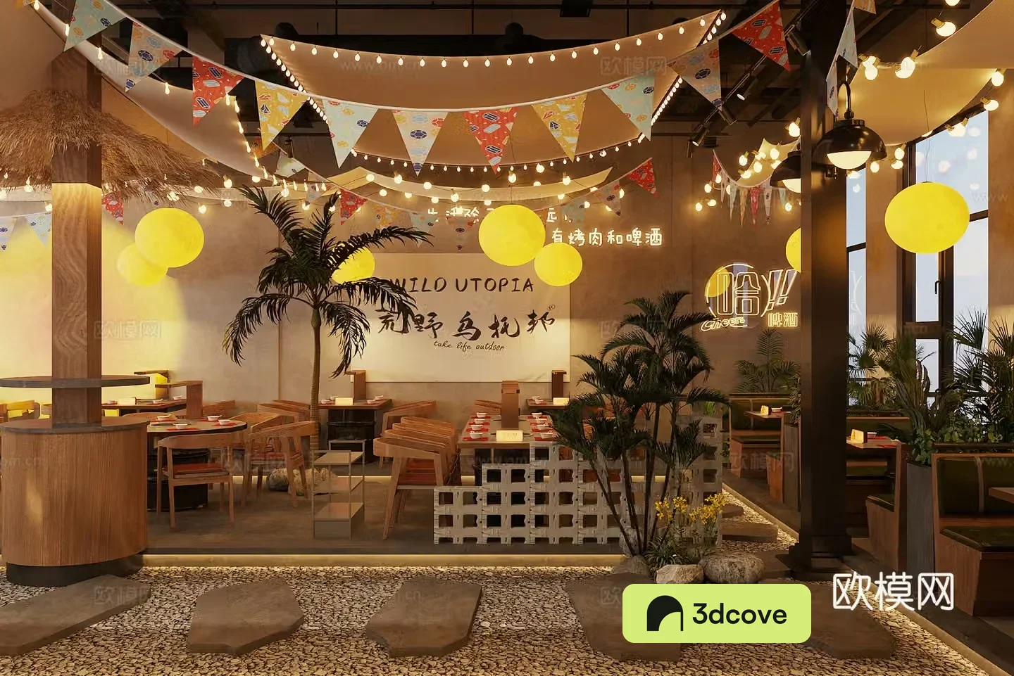 Industrial style barbecue restaurant