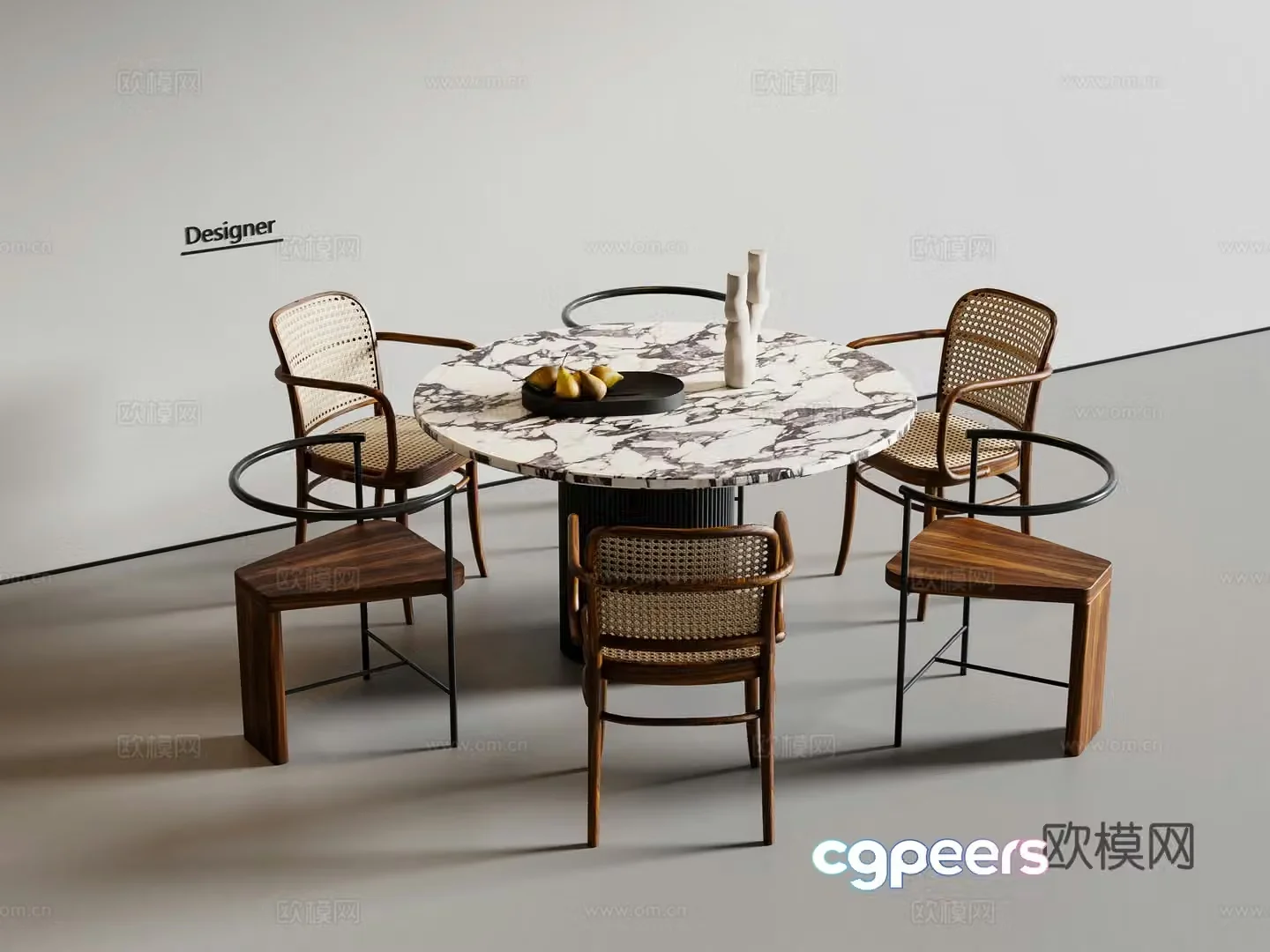 Medium style dining table and chairs Round dining table 3D model