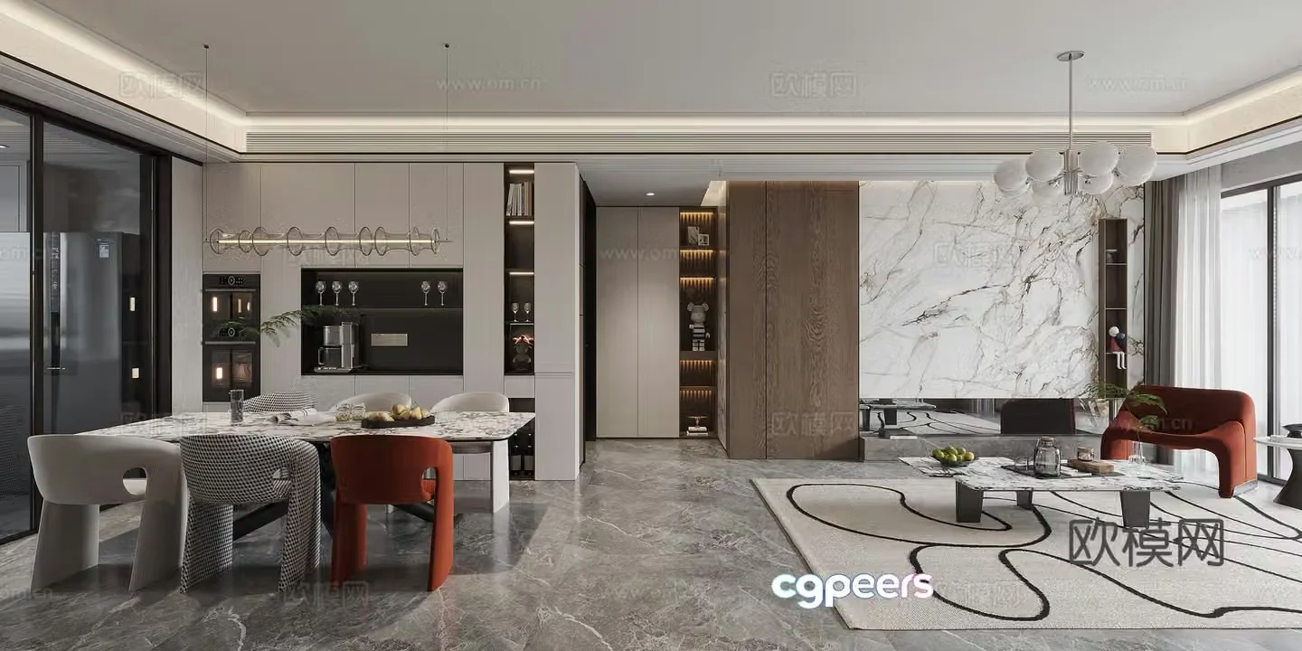 Modern minimalist living restaurant 3d model