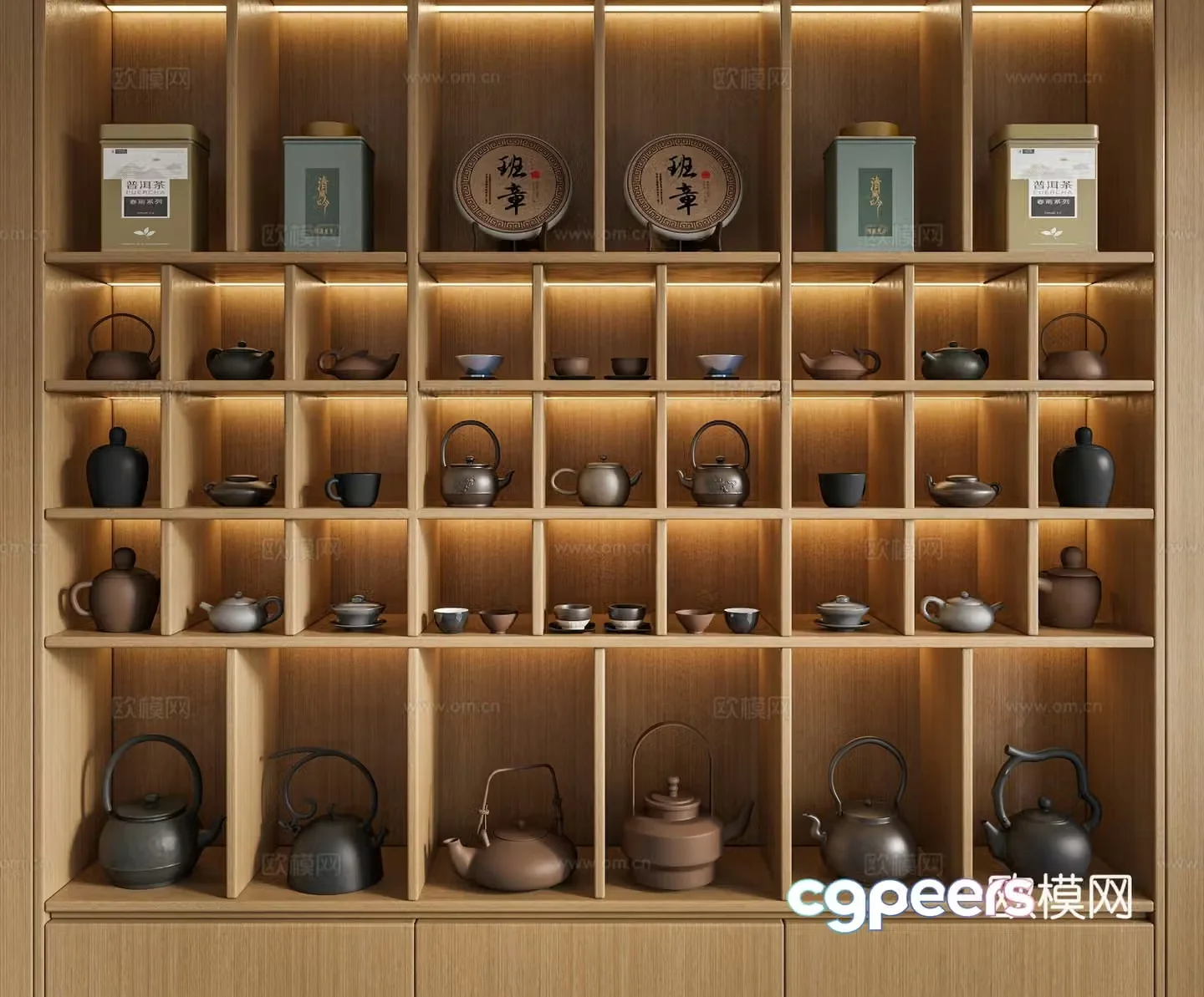 New Chinese tea set tea leaves tea cups tea cakes tea cabinet 3D model