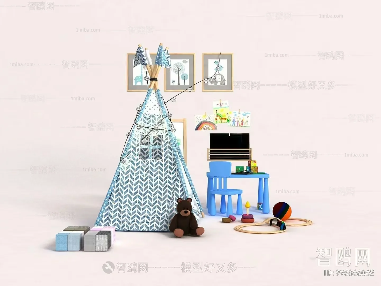 Blue And White Teepee 3D Model – 6831 – VRAY Render