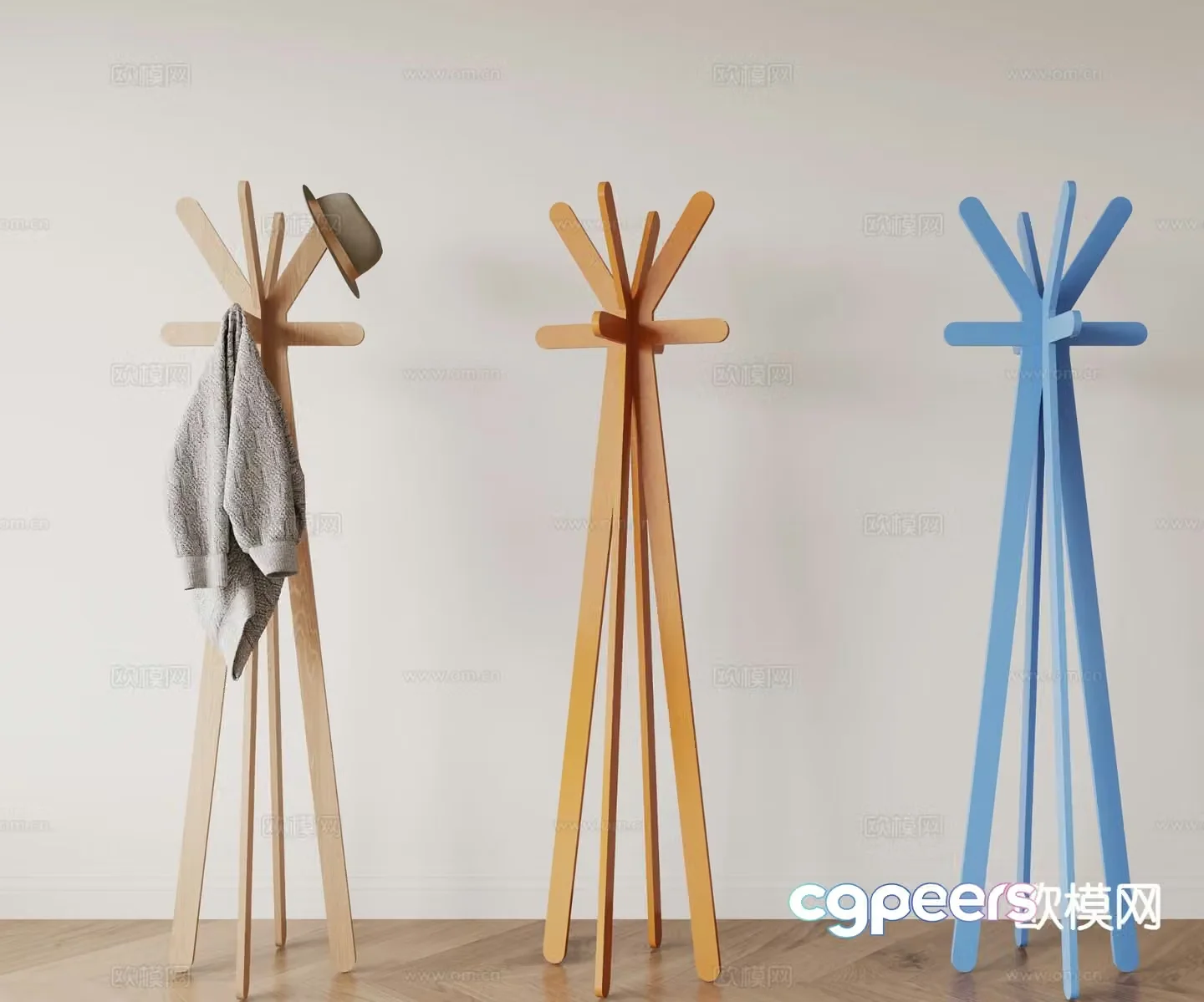 Modern solid wood clothes hanger 3d model