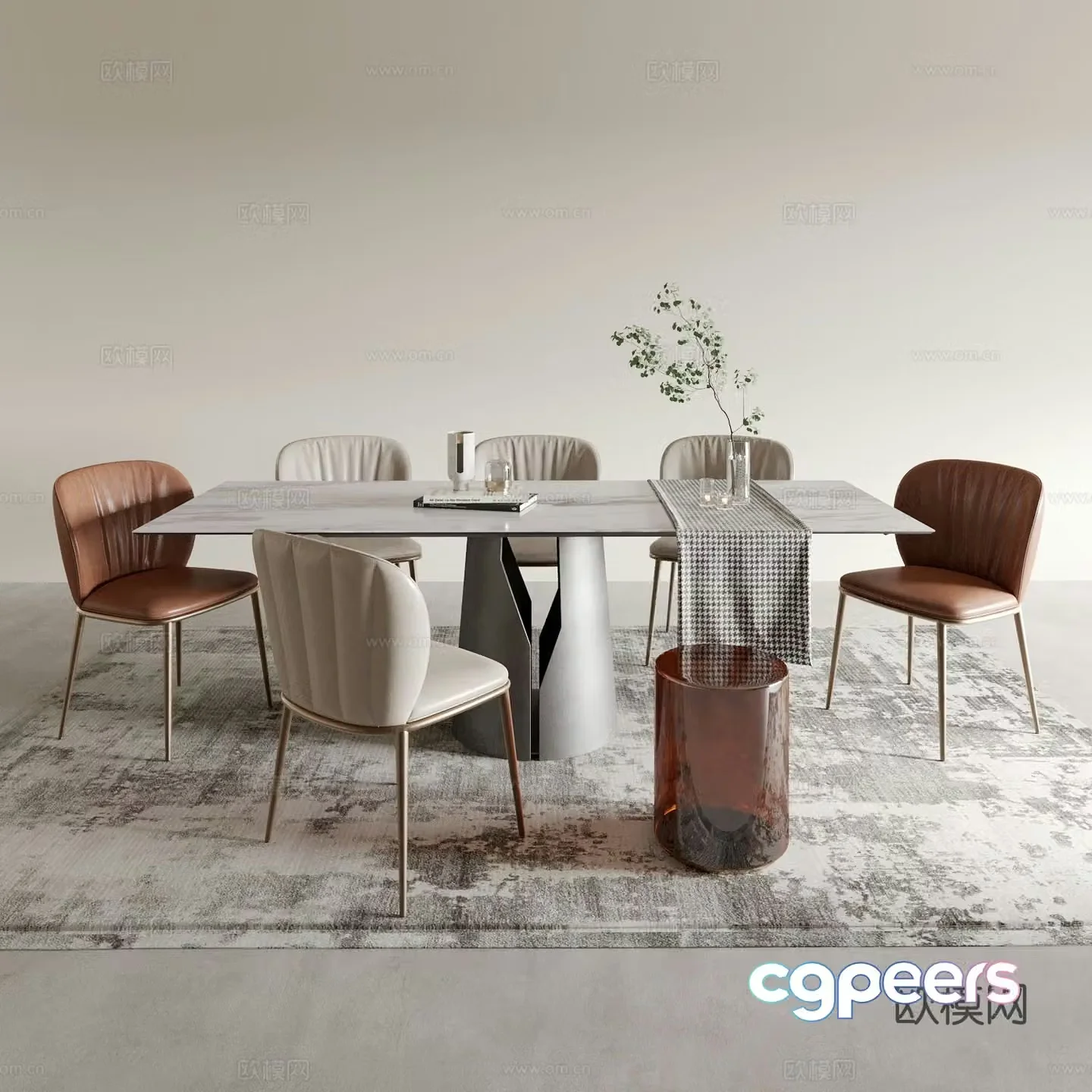 Modern dining table and chairs 3d model