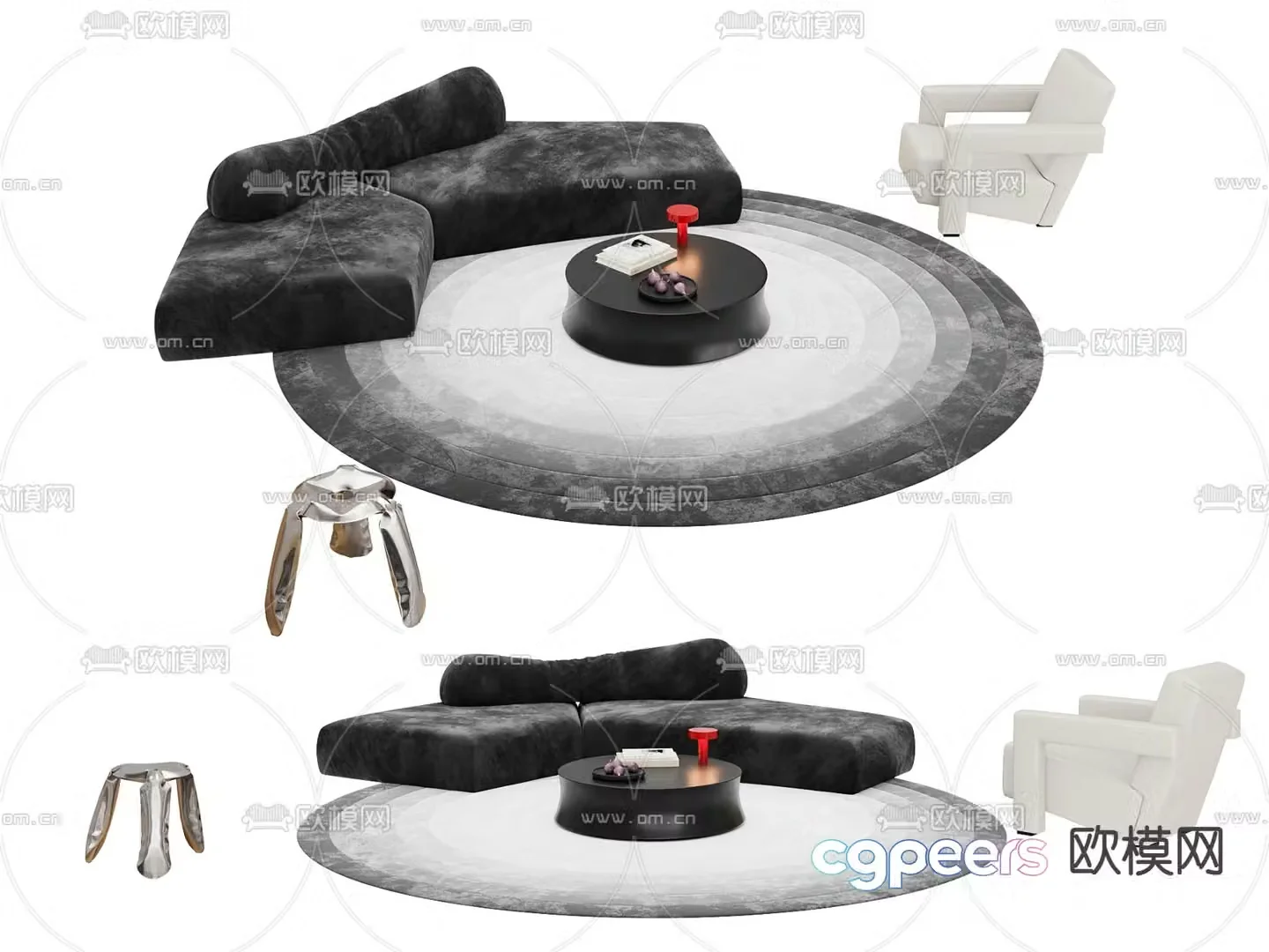 Premium Gray Modular Sofa Island Sofa 3D Model
