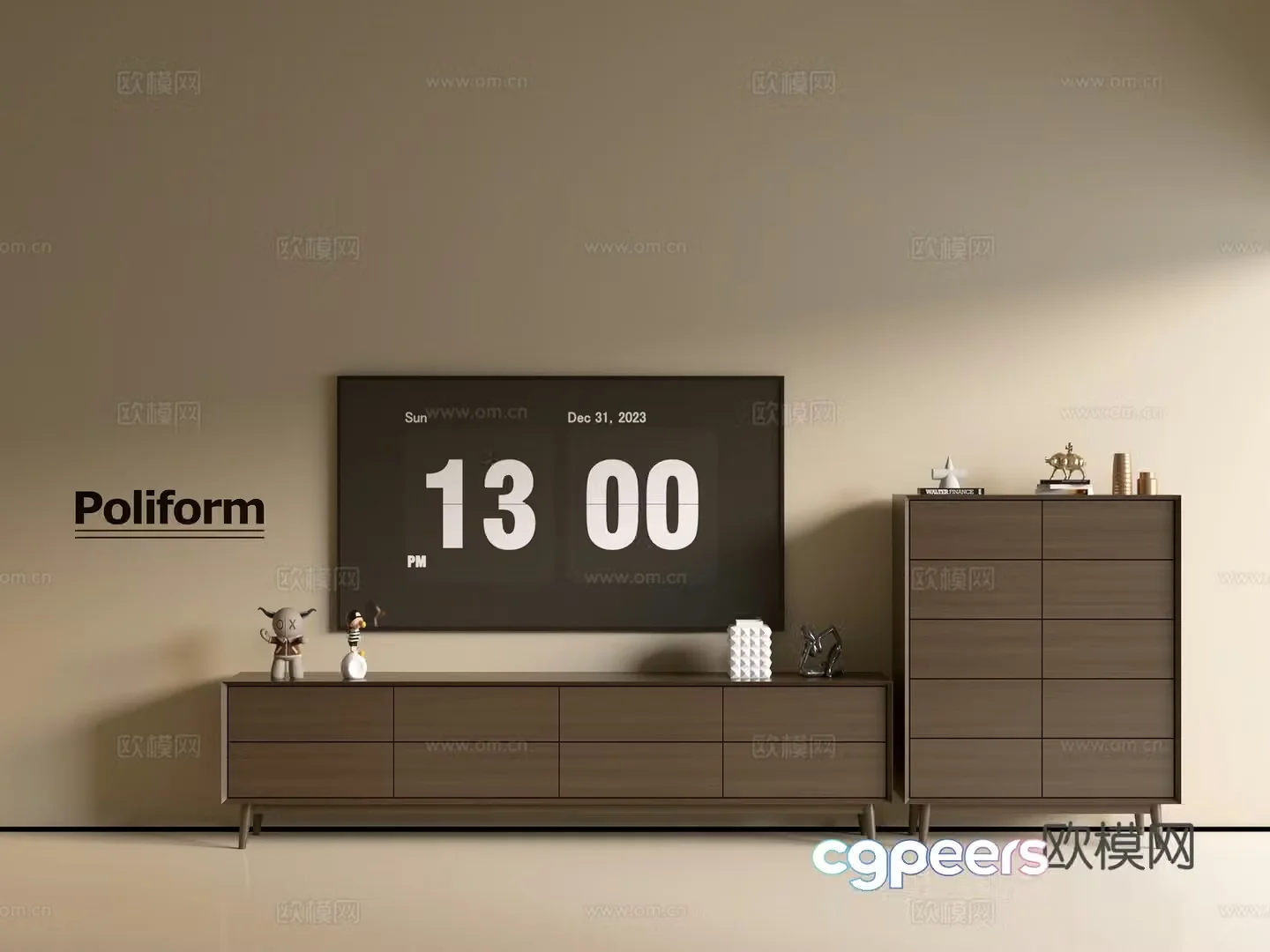 Modern wood grain TV cabinet simple side cabinet chest of drawers low cabinet whole cabinet side cabinet balcony 3D model