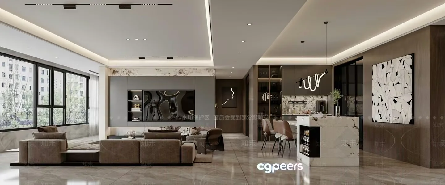 Modern Living Room 3D Model – 17506 – CORONA Render