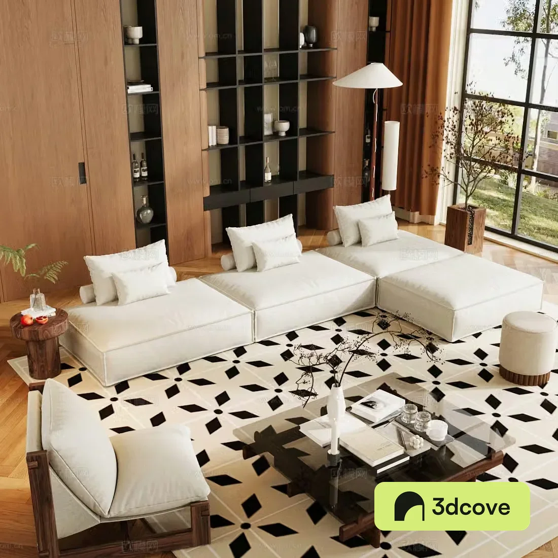 Medium style sofa combination living room sofa coffee table combination medium style living room medium style multi-person sofa 3D model