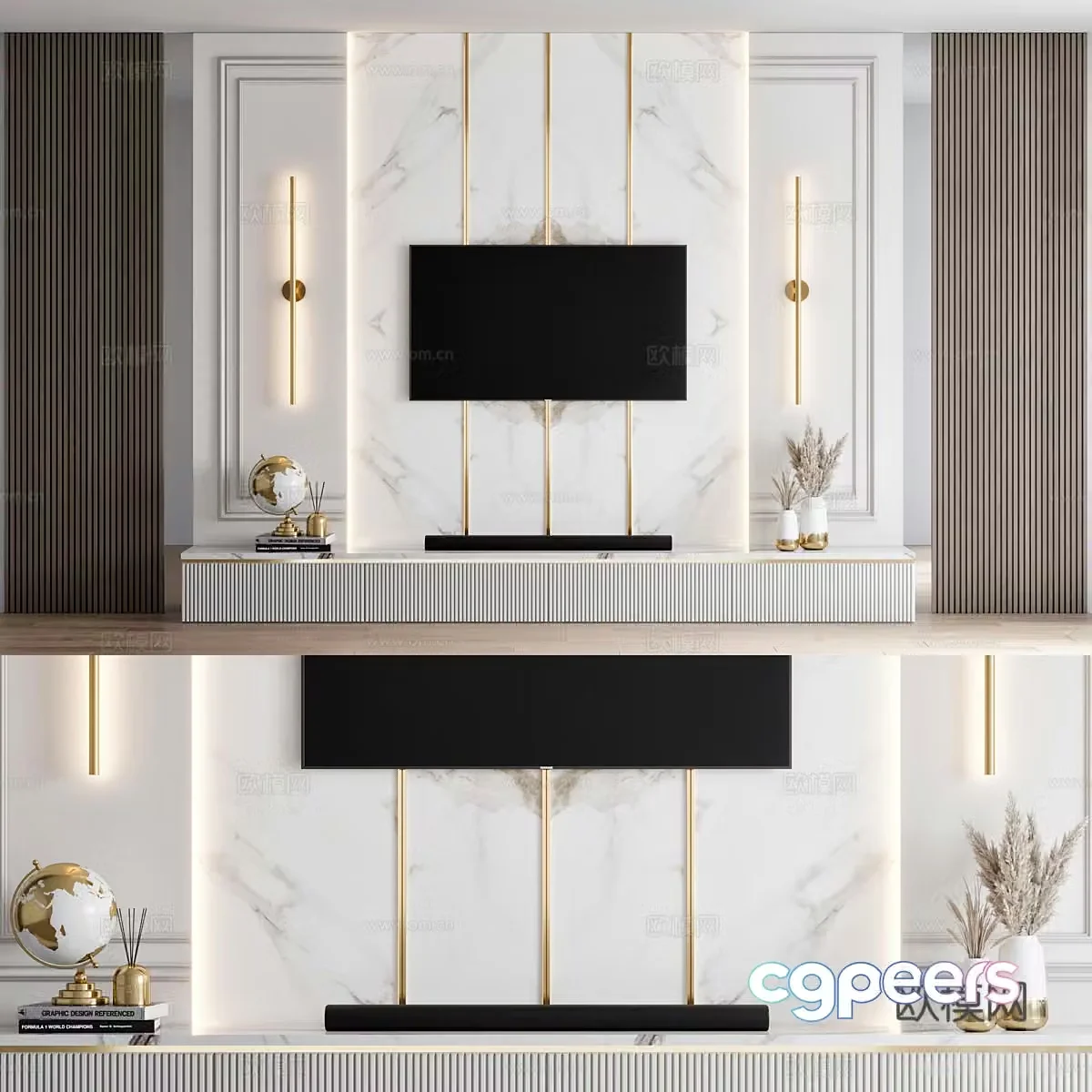 Modern light luxury TV background wall 3d model