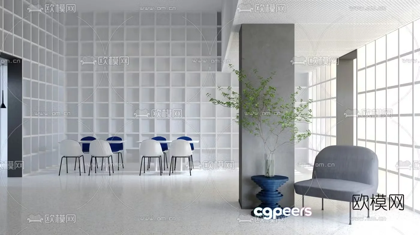 3D model of Japanese style mixed hotel lounge area