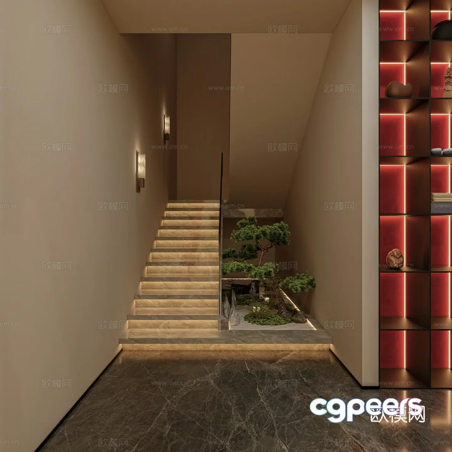 New Chinese style staircase landscape 3d model