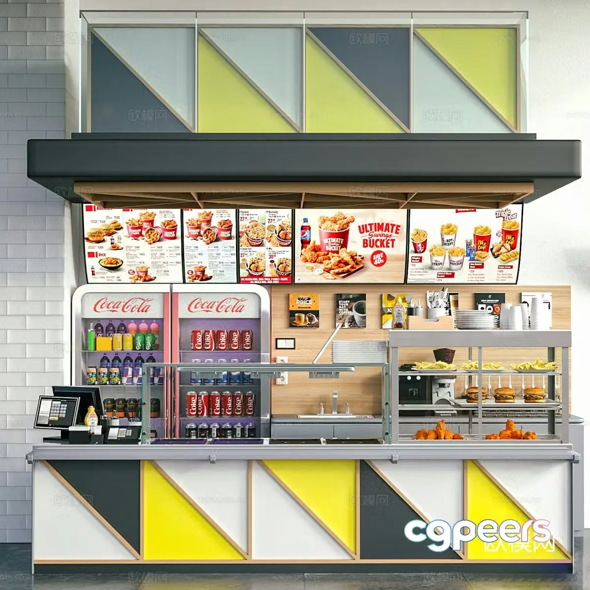 Modern fast food restaurant 3d model
