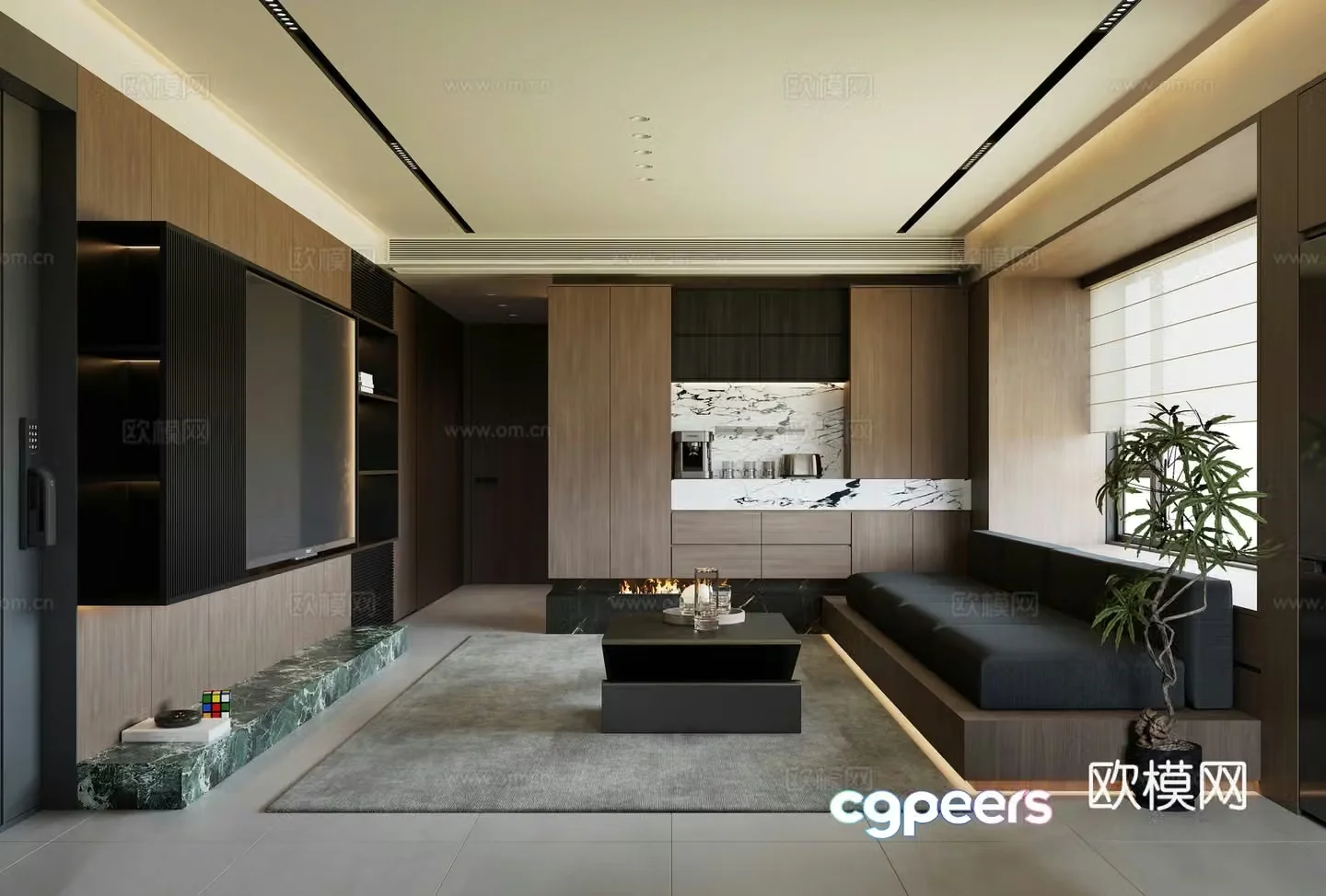 Modern living room combination sofa dining table dark wind dark wind wine cabinet Hong Kong style Italian 3D model